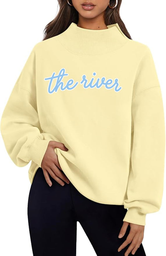 Varsity Mock Neck cursive blue yellow