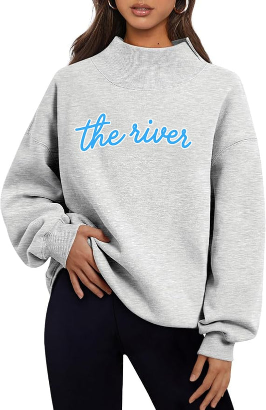 Varsity Mock Neck Cursive Blue